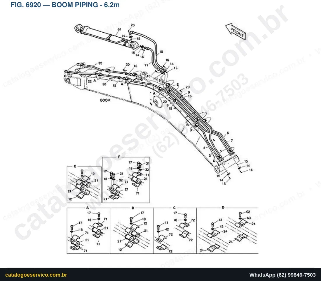 Vista explodida Boom Piping - 6.2M - Catálogo de Peças Doosan DX340LCA