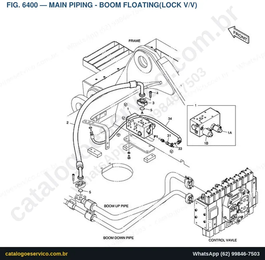 Vista explodida Main Piping - Boom Floating(Lock V/V) - Catálogo de Peças Doosan DX350LC-3