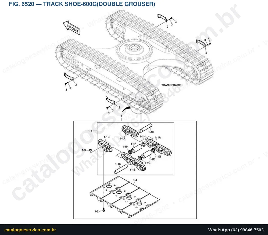 Vista explodida Track Shoe-600G(Double Grouser) - Catálogo de Peças Doosan DX350LC-5