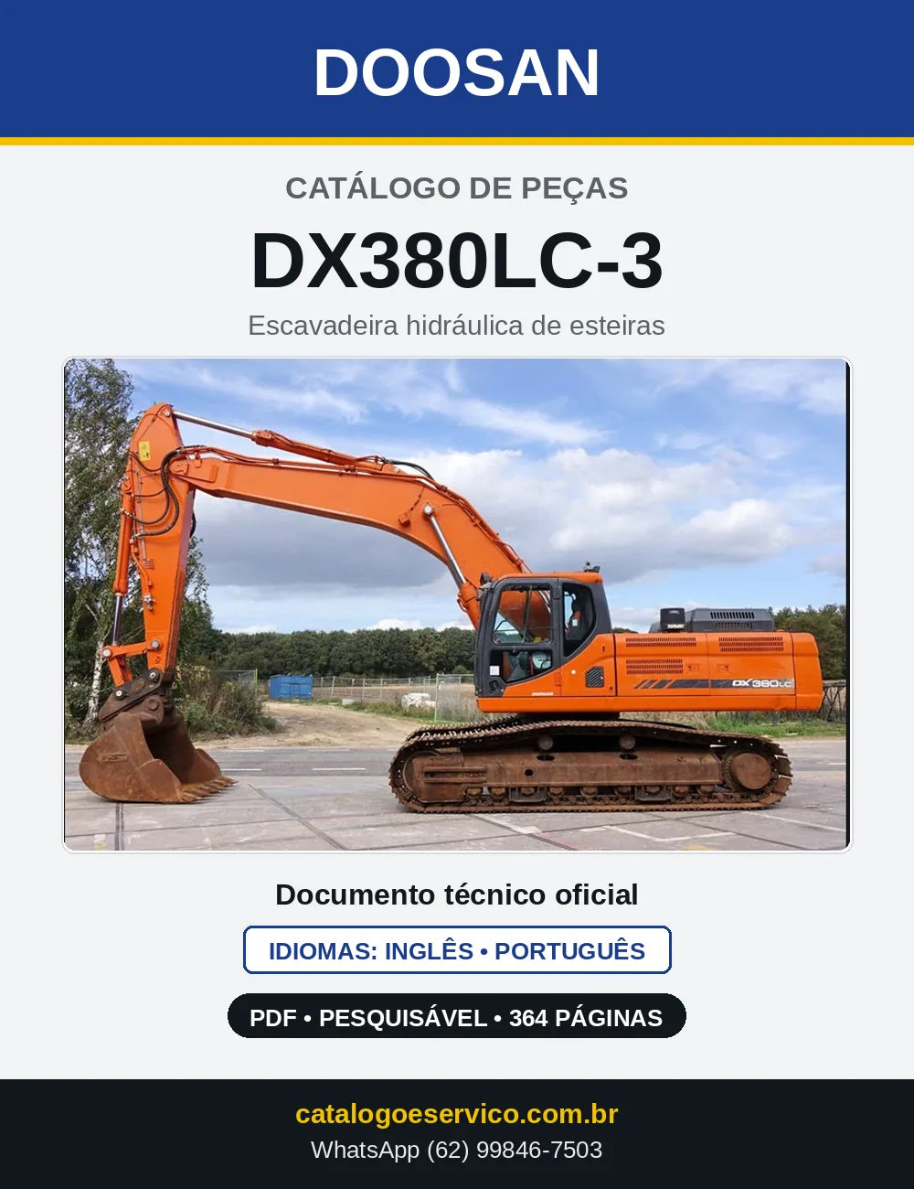 Capa do Catálogo de Peças Doosan DX380LC-3 em PDF, inglês e português