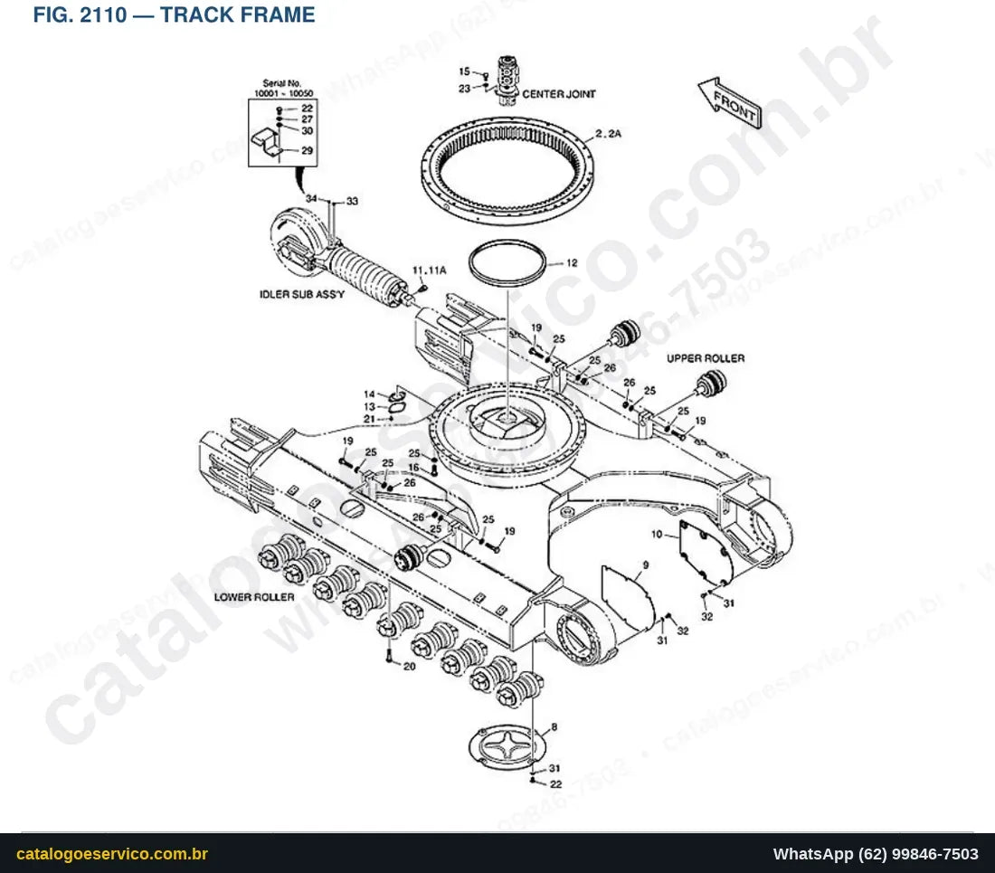 Vista explodida Track Frame - Catálogo de Peças Doosan DX380LC-3