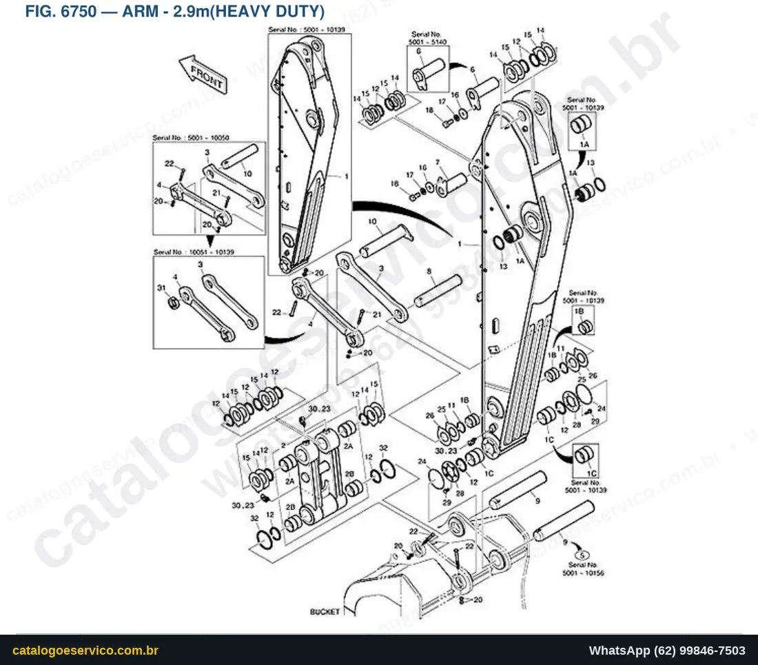 Vista explodida Arm - 2.9M(Heavy Duty) - Catálogo de Peças Doosan DX380LC