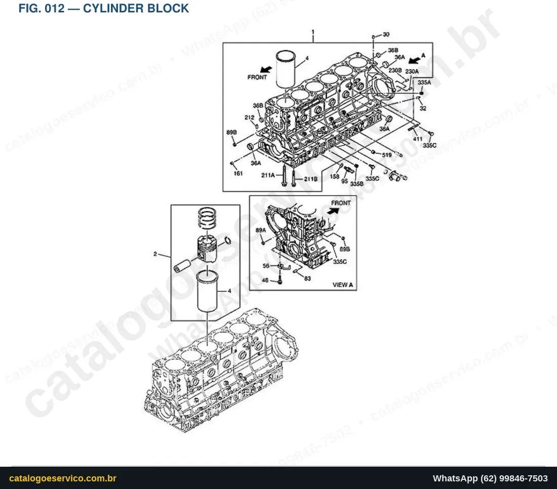 Vista explodida Cylinder Block - Catálogo de Peças Doosan DX420LC-3
