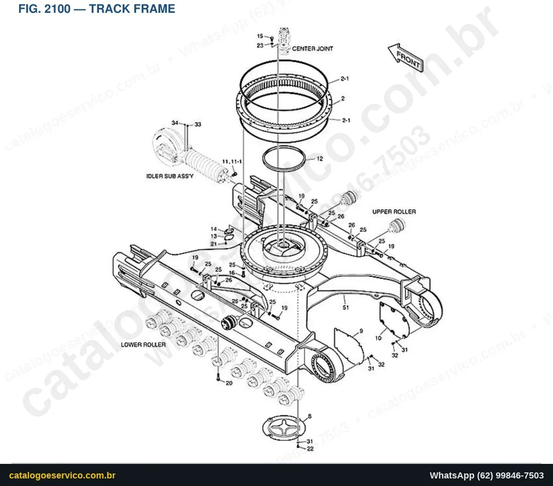 Vista explodida Track Frame - Catálogo de Peças Doosan DX420LC-5