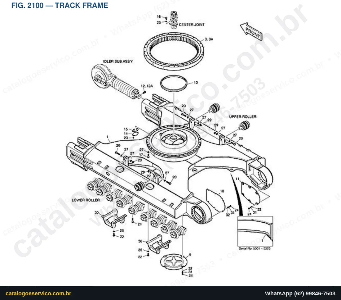 Vista explodida Track Frame - Catálogo de Peças Doosan DX420LC