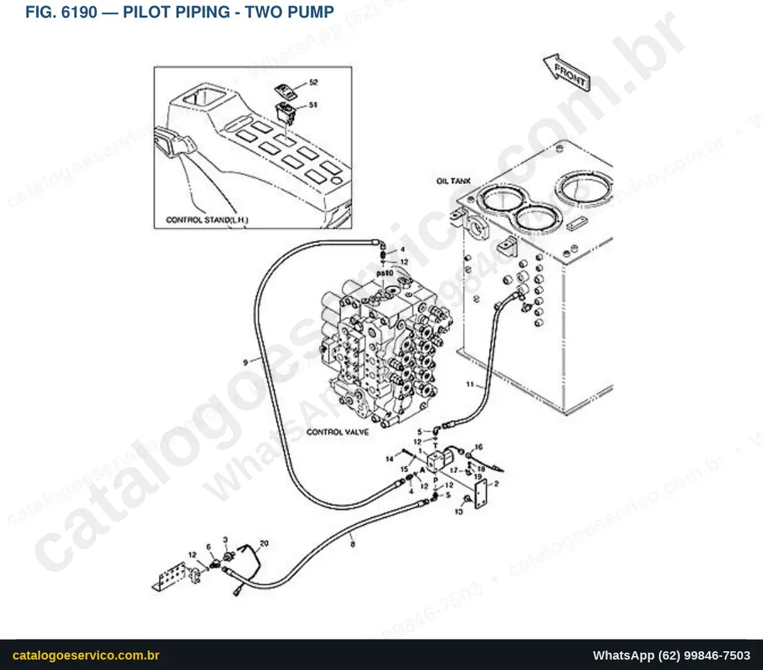 Vista explodida Pilot Piping - Two Pump - Catálogo de Peças Doosan DX420LC