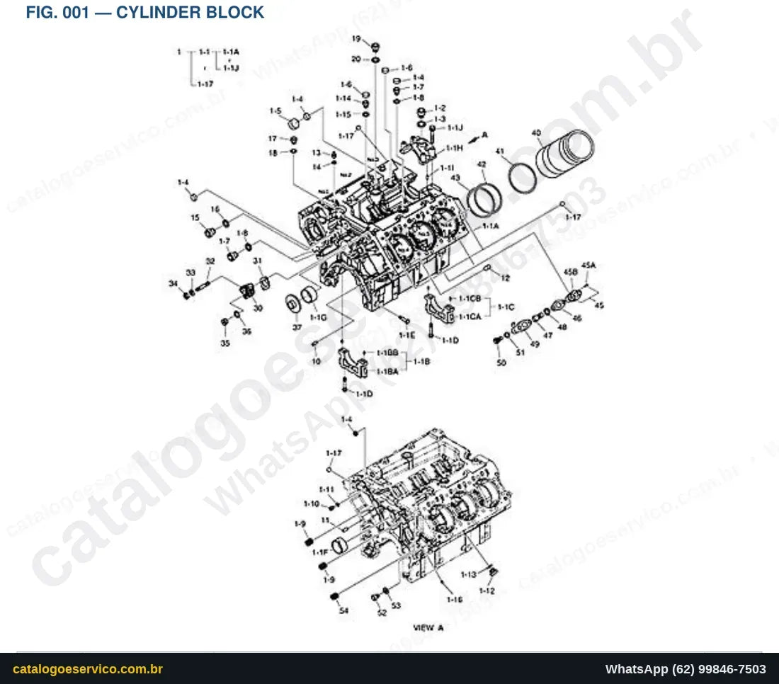 Vista explodida Cylinder Block - Catálogo de Peças Doosan DX480LC