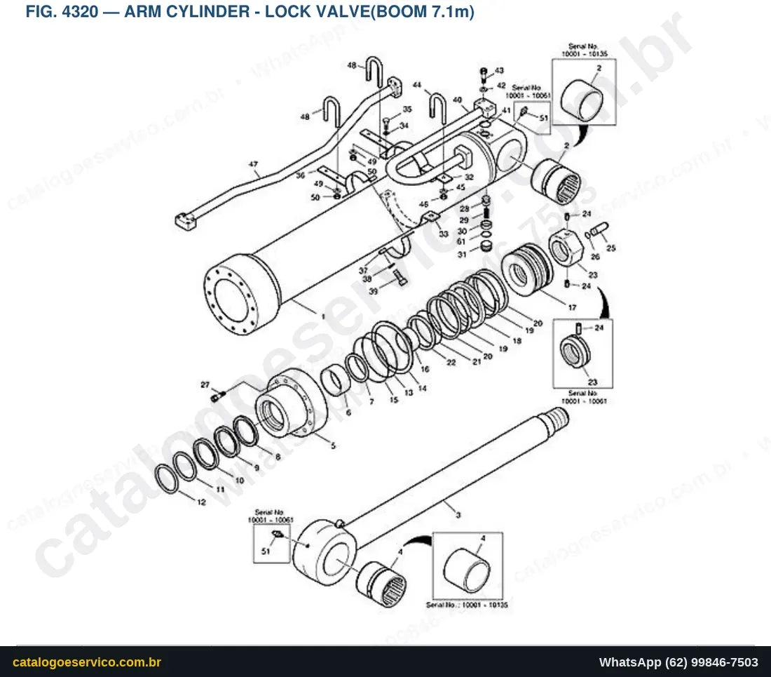 Vista explodida Arm Cylinder - Lock Valve(Boom 7.1M) - Catálogo de Peças Doosan DX480LCA