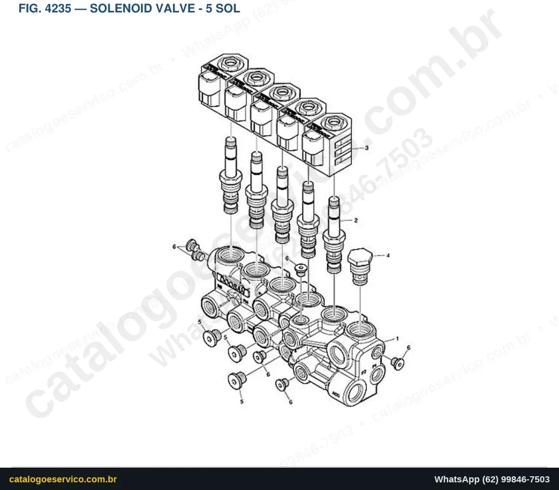 Vista explodida Solenoid Valve - 5 Sol - Catálogo de Peças Doosan DX490LC-5
