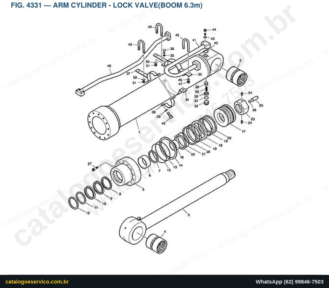 Vista explodida Arm Cylinder - Lock Valve(Boom 6.3M) - Catálogo de Peças Doosan DX500LCA