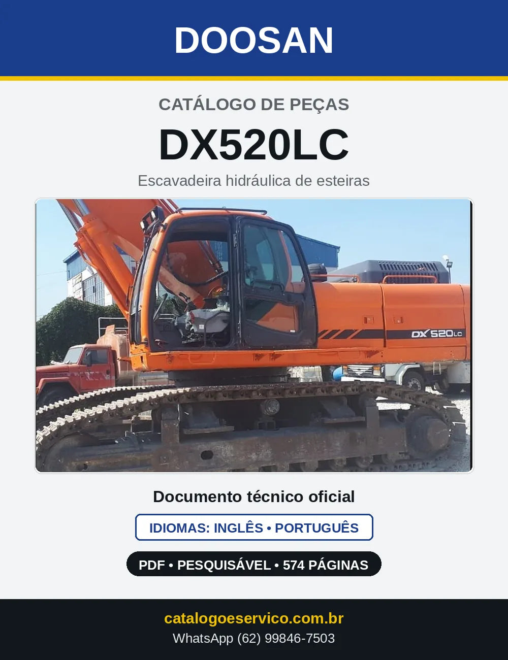 Capa do Catálogo de Peças Doosan DX520LC em PDF, inglês e português