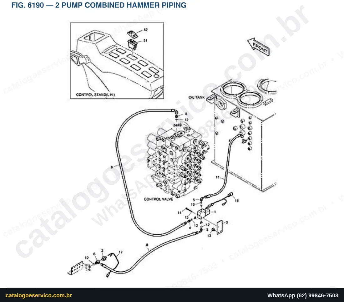 Vista explodida 2 Pump Combined Hammer Piping - Catálogo de Peças Doosan DX520LC