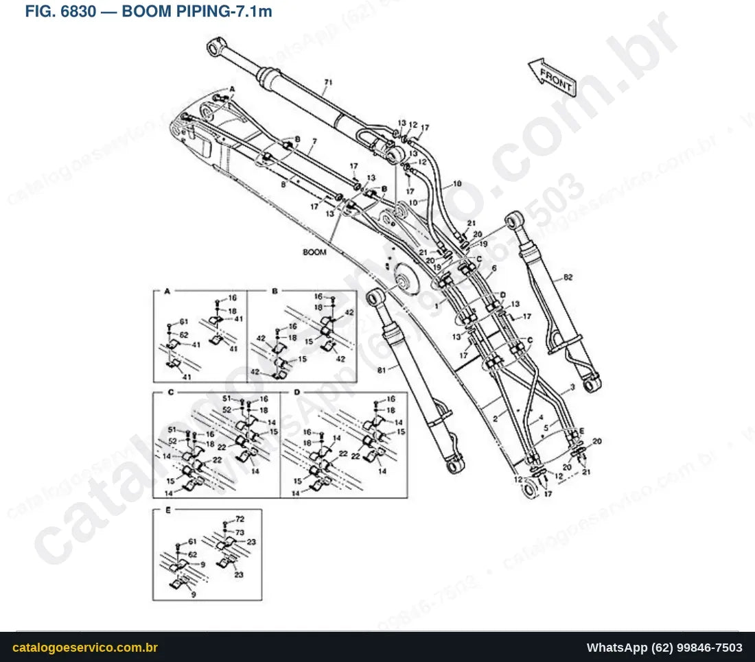 Vista explodida Boom Piping-7.1M - Catálogo de Peças Doosan DX530LC-3