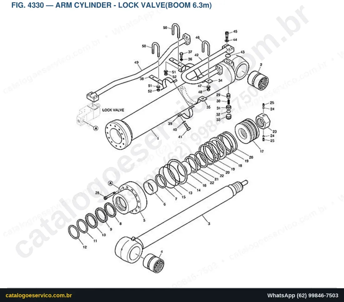 Vista explodida Arm Cylinder - Lock Valve(Boom 6.3M) - Catálogo de Peças Doosan DX530LC-5