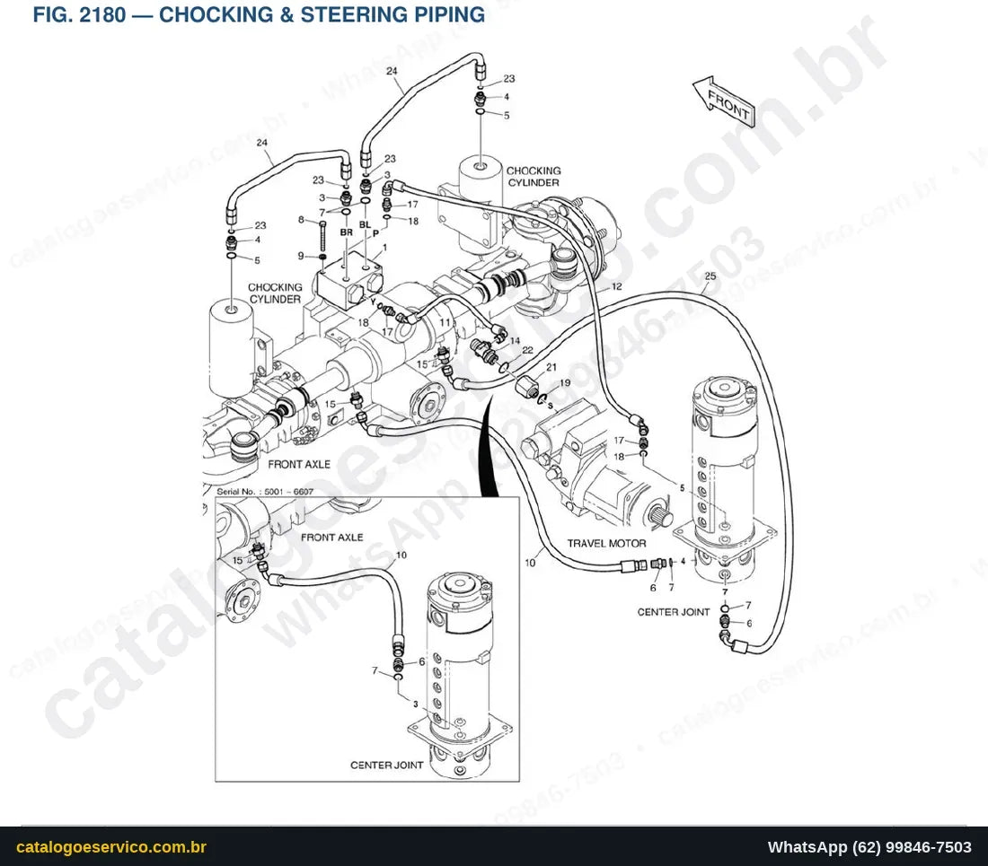 Vista explodida Chocking & Steering Piping - Catálogo de Peças Doosan DX55W