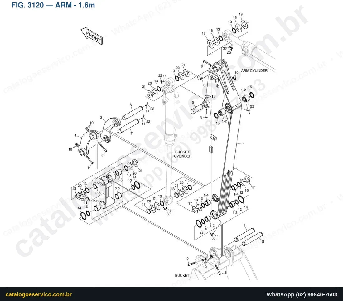 Vista explodida Arm - 1.6M - Catálogo de Peças Doosan DX57W-5