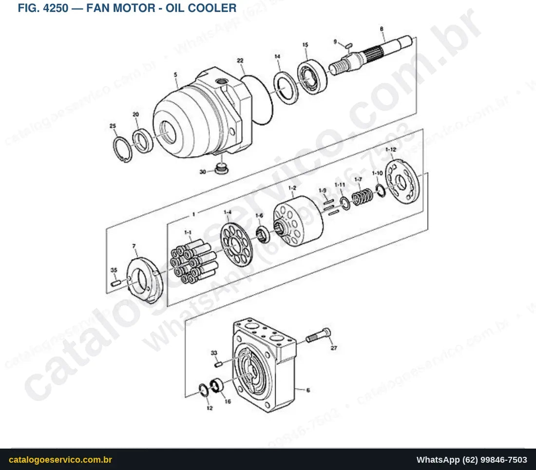 Vista explodida Fan Motor - Oil Cooler - Catálogo de Peças Doosan DX700LC