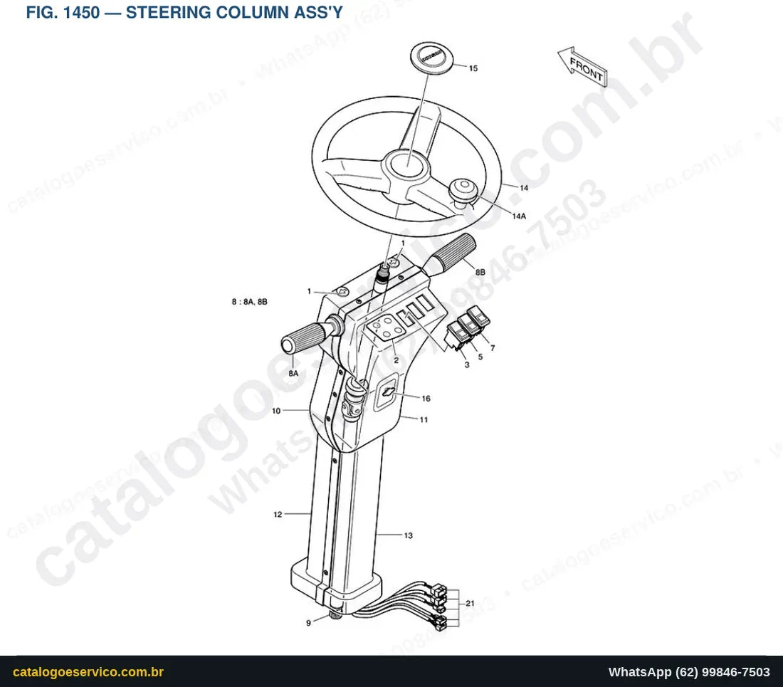 Vista explodida Steering Column Ass'Y - Catálogo de Peças Doosan E55W