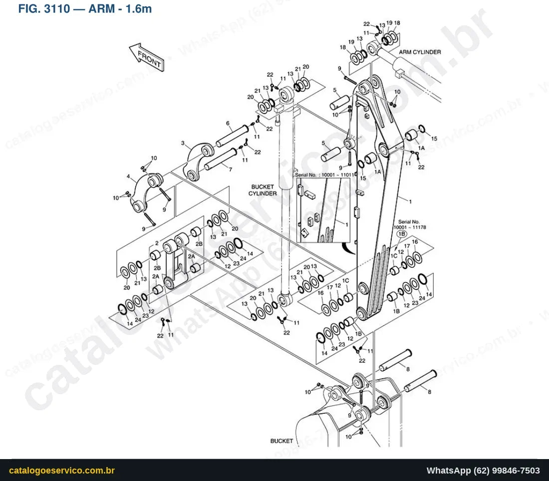 Vista explodida Arm - 1.6M - Catálogo de Peças Doosan E55W