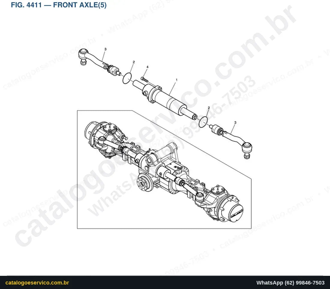Vista explodida Front Axle(5) - Catálogo de Peças Doosan E55W