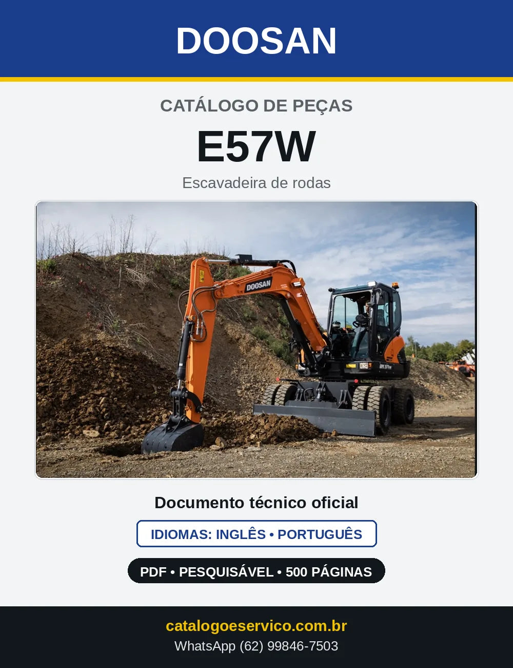Capa do Catálogo de Peças Doosan E57W em PDF, inglês e português