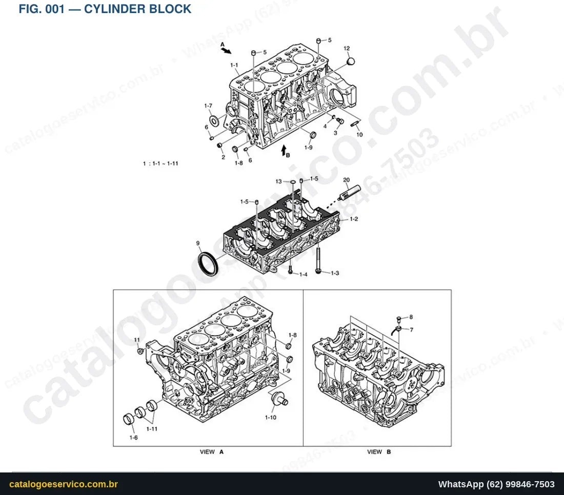 Vista explodida Cylinder Block - Catálogo de Peças Doosan E57W