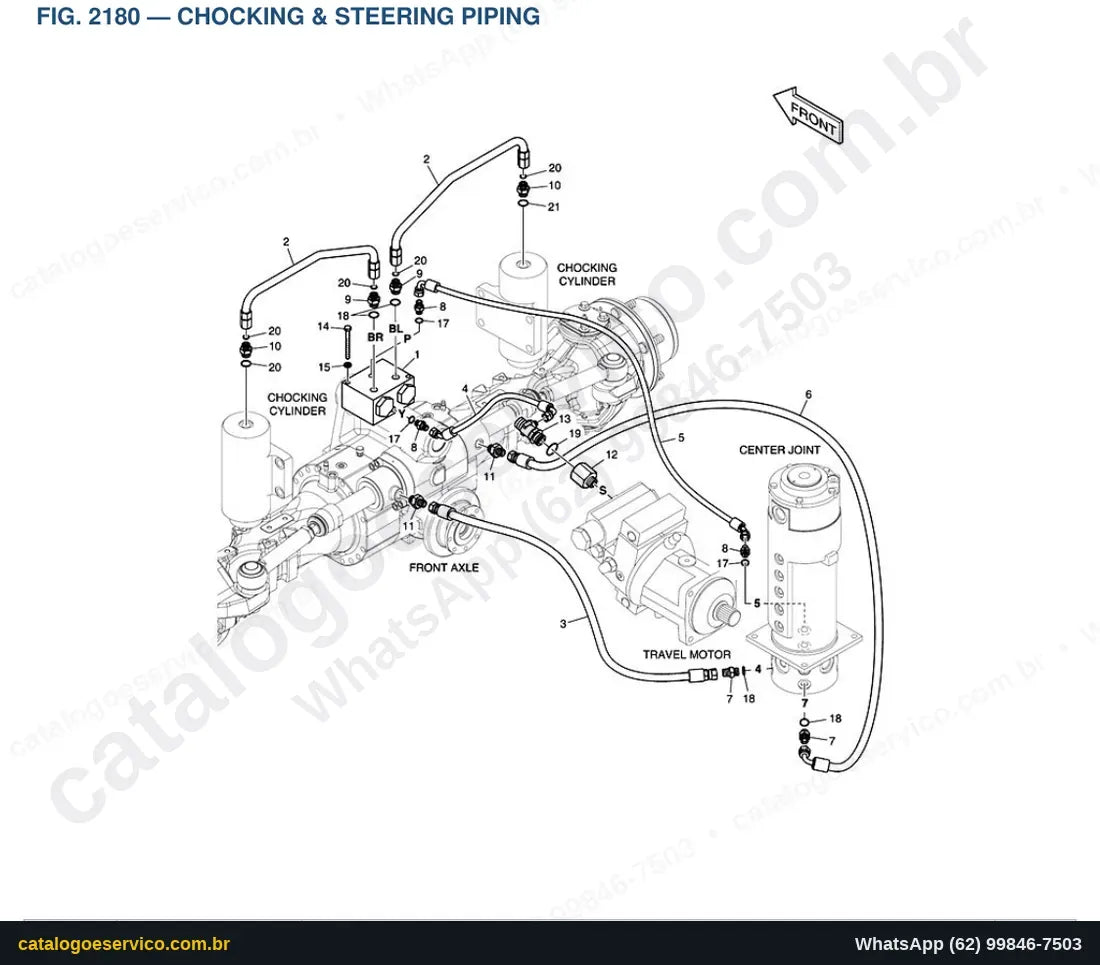 Vista explodida Chocking & Steering Piping - Catálogo de Peças Doosan E57W