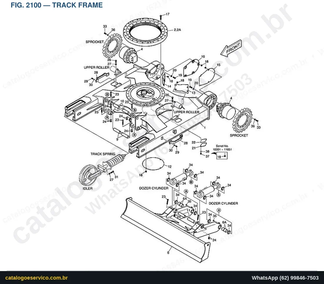 Vista explodida Track Frame - Catálogo de Peças Doosan E80