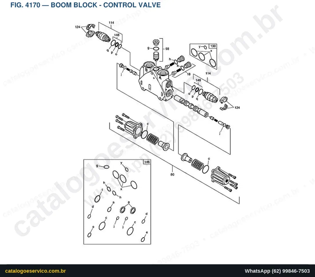 Vista explodida Boom Block - Control Valve - Catálogo de Peças Doosan E80