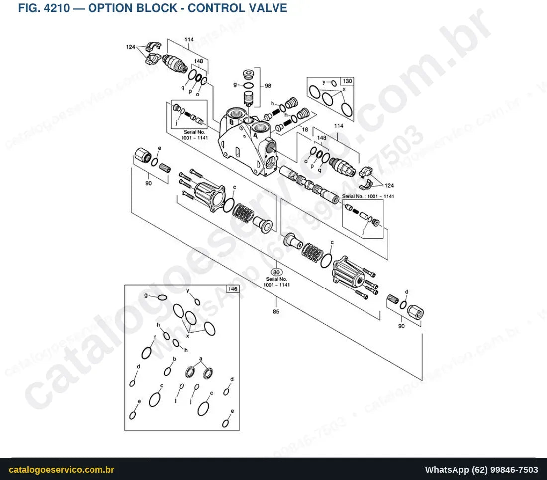 Vista explodida Option Block - Control Valve - Catálogo de Peças Doosan E85