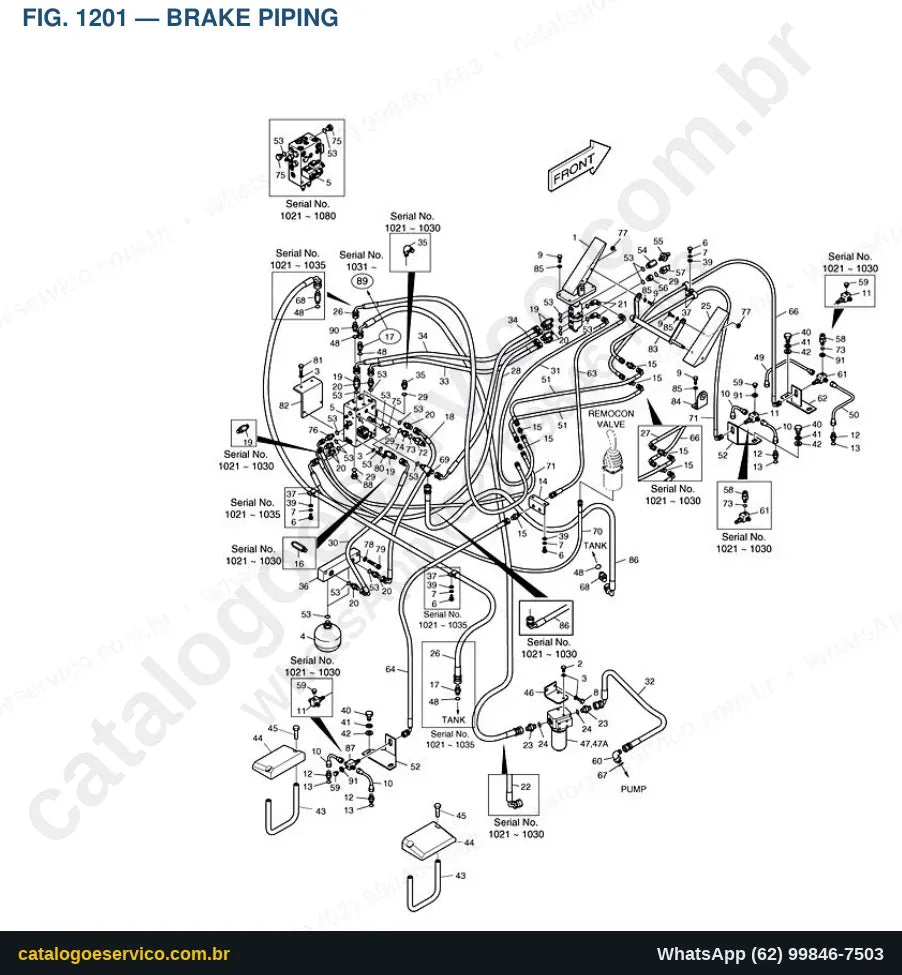 Vista explodida Brake Piping - Catálogo de Peças Doosan Mega 160