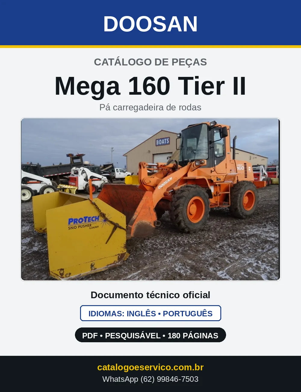 Capa do Catálogo de Peças Doosan Mega 160 Tier II em PDF, inglês e português