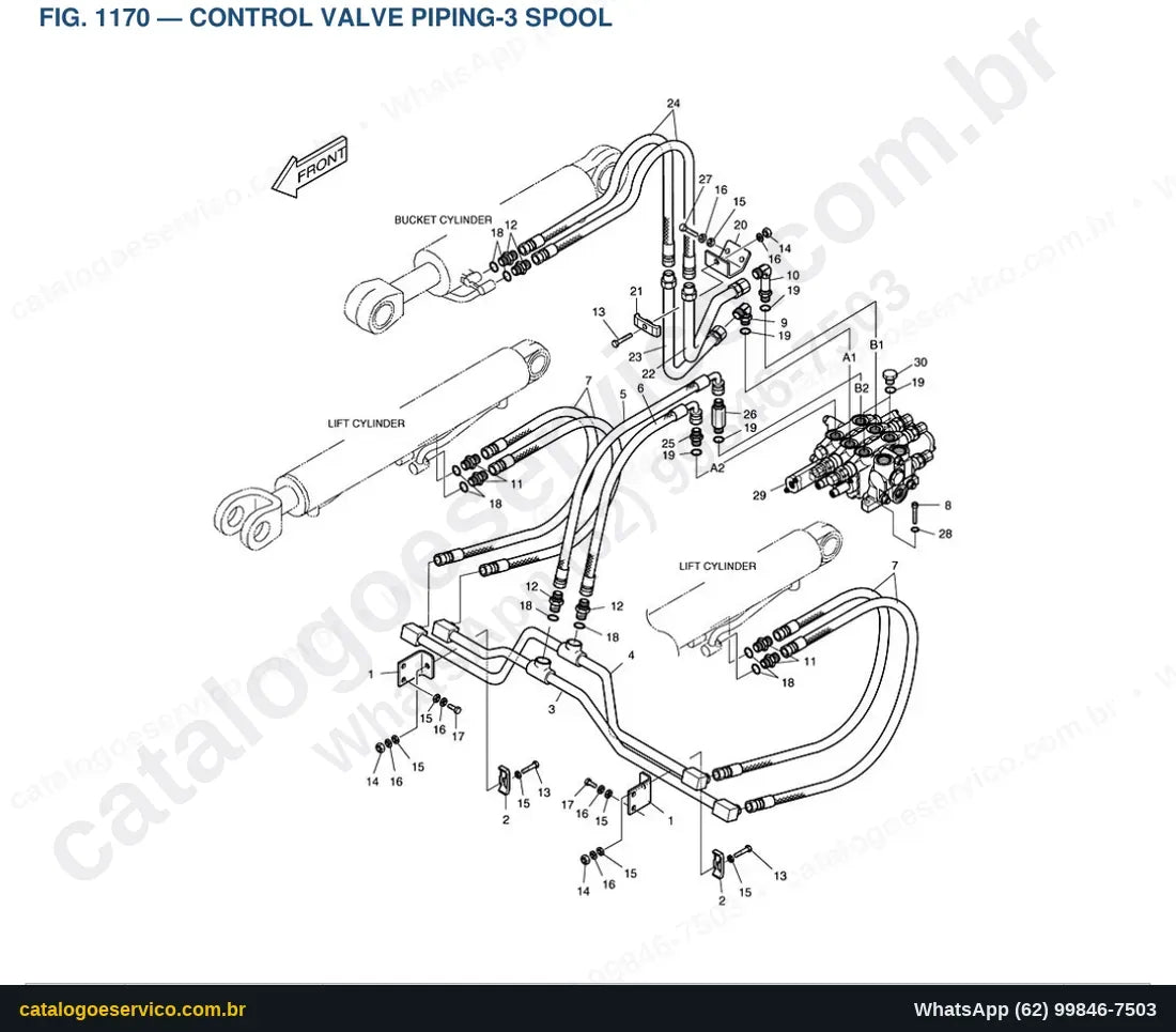 Vista explodida Control Valve Piping-3 Spool - Catálogo de Peças Doosan Mega 160 Tier II