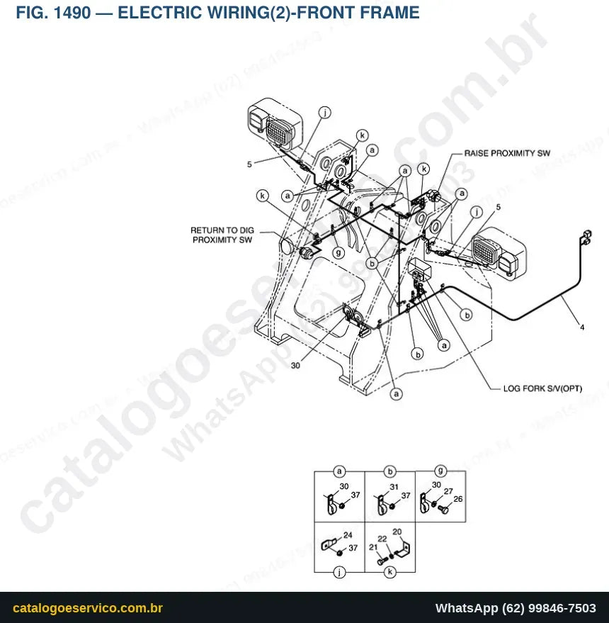 Vista explodida Electric Wiring(2)-Front Frame - Catálogo de Peças Doosan Mega 160 Tier II