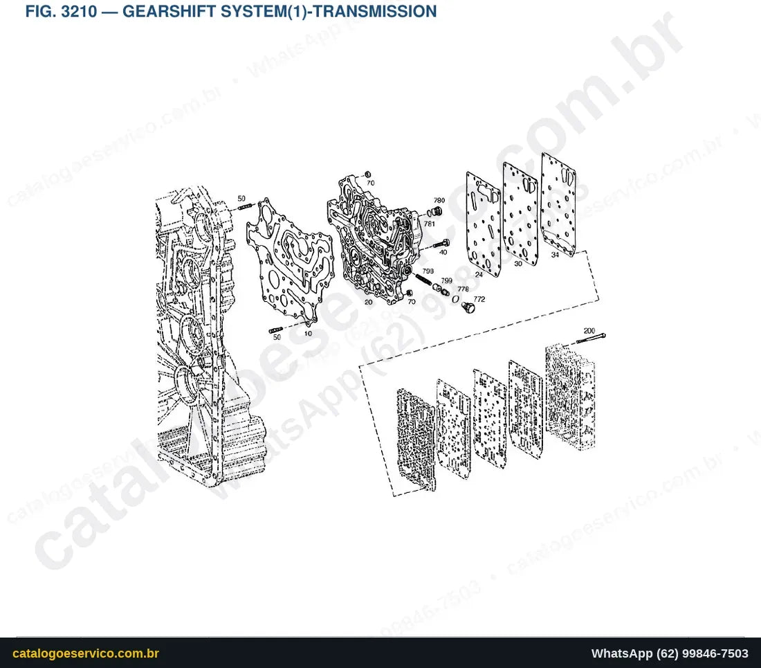 Vista explodida Gearshift System(1)-Transmission - Catálogo de Peças Doosan Mega 160 Tier II