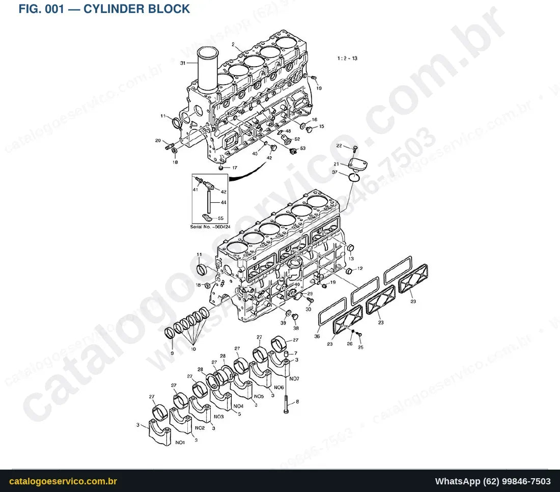 Vista explodida Cylinder Block - Catálogo de Peças Doosan Mega 160TC