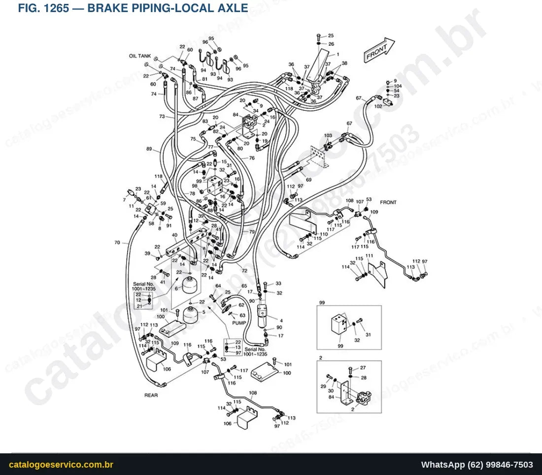 Vista explodida Brake Piping-Local Axle - Catálogo de Peças Doosan Mega 200-III