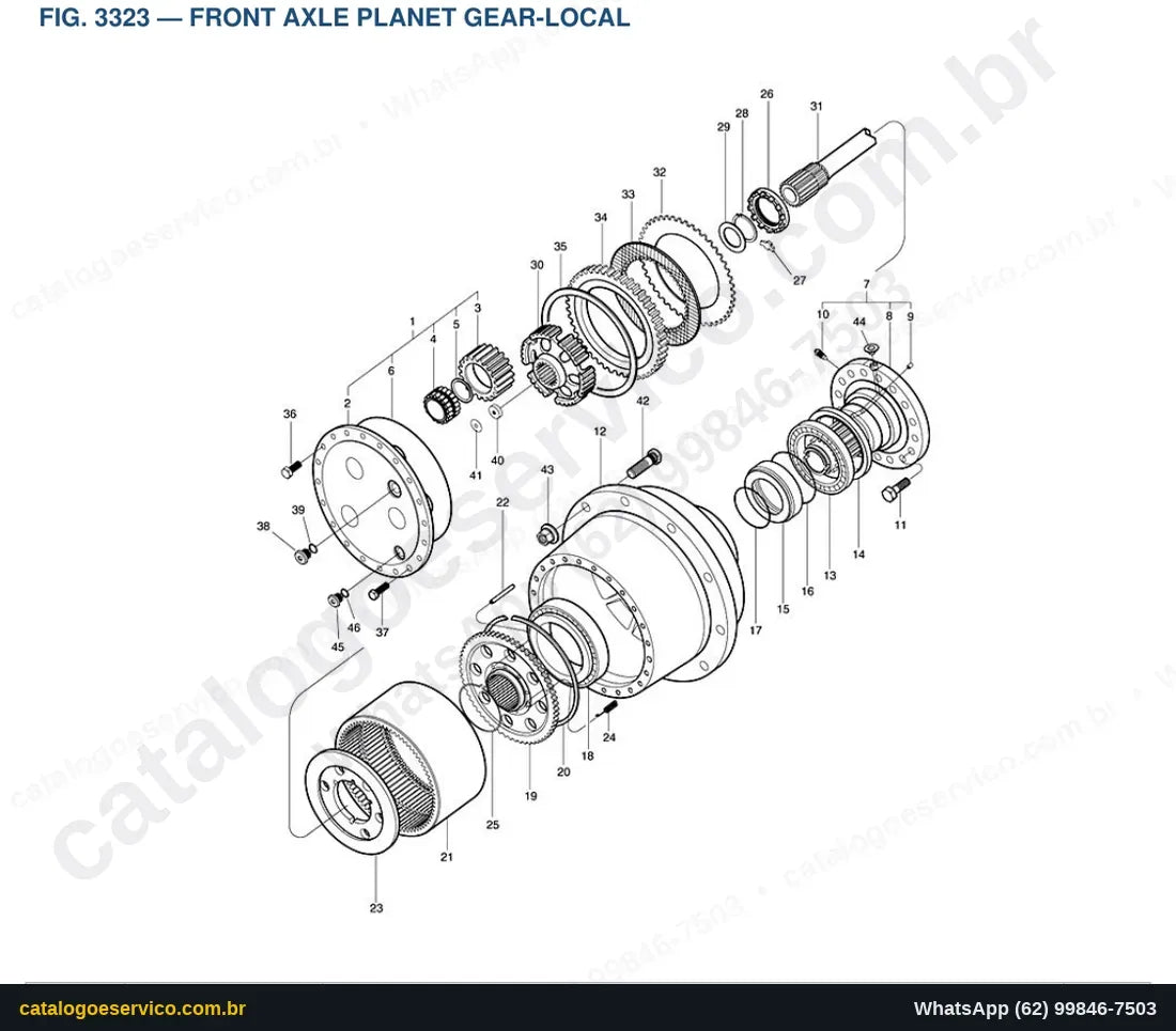 Vista explodida Front Axle Planet Gear-Local - Catálogo de Peças Doosan Mega 200-III