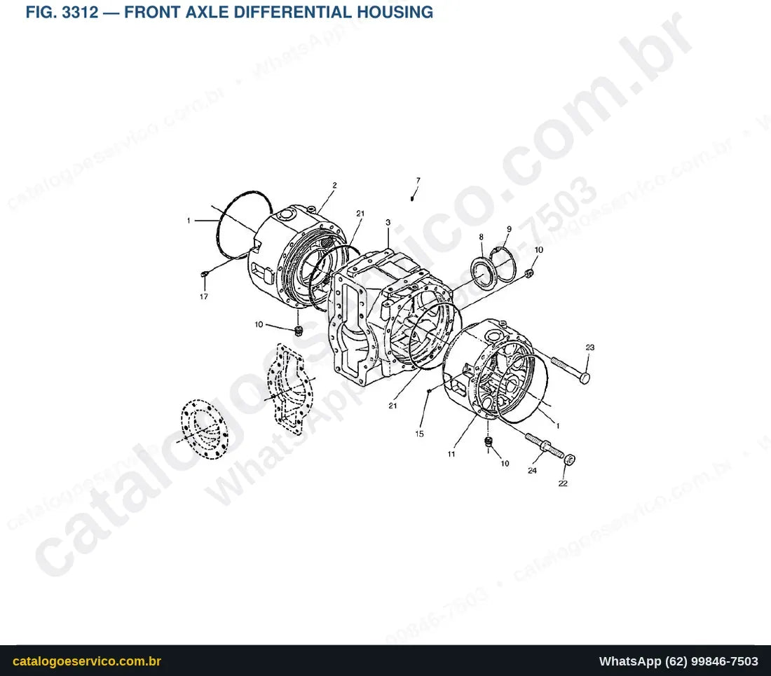 Vista explodida Front Axle Differential Housing - Catálogo de Peças Doosan Mega 200TC-III