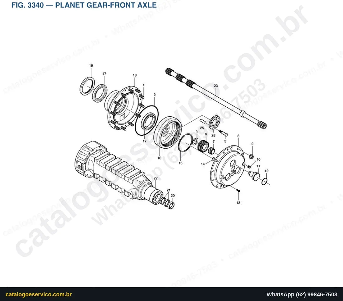 Vista explodida Planet Gear-Front Axle - Catálogo de Peças Doosan Mega 200TC-V