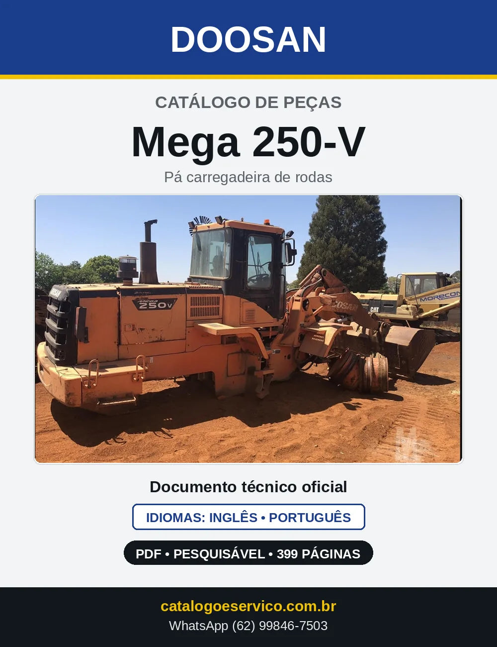 Capa do Catálogo de Peças Doosan Mega 250-V em PDF, inglês e português