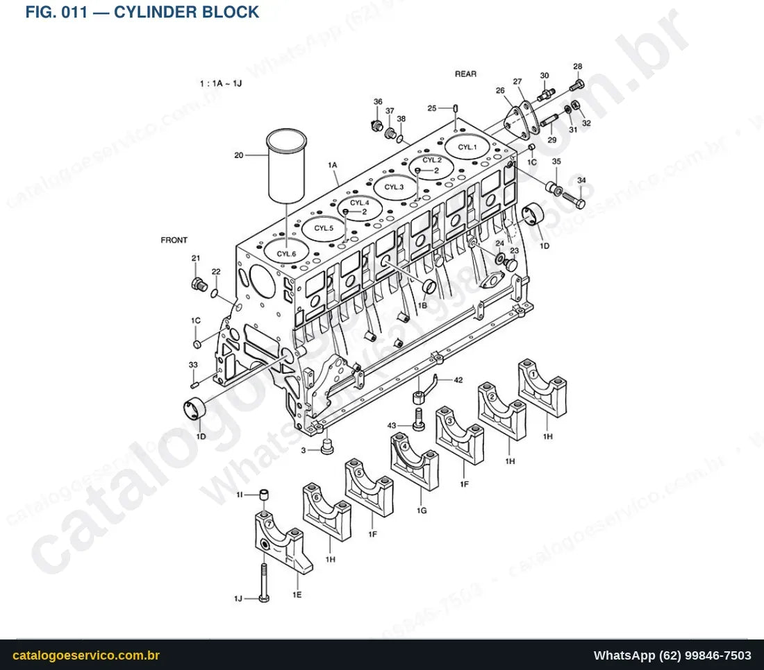 Vista explodida Cylinder Block - Catálogo de Peças Doosan Mega 250-V