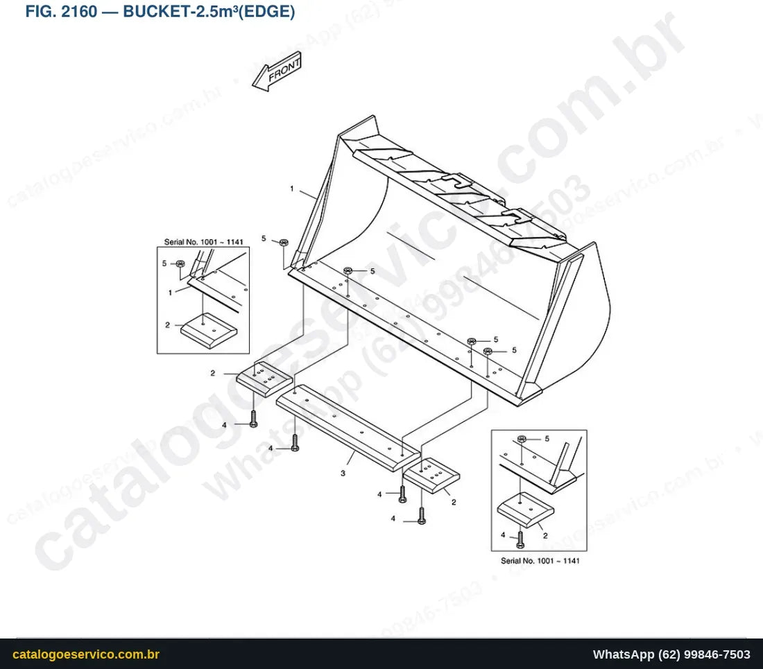Vista explodida Bucket-2.5M³(Edge) - Catálogo de Peças Doosan Mega 250-V