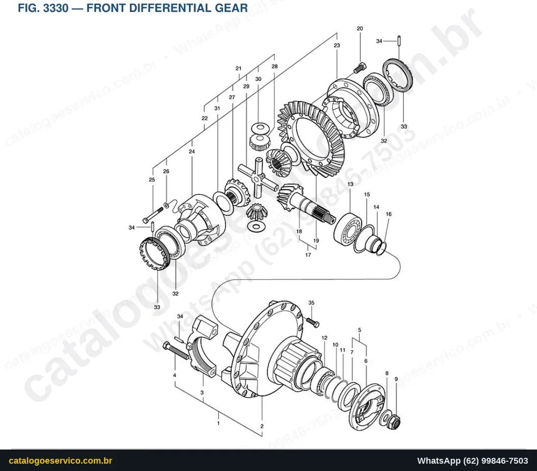 Vista explodida Front Differential Gear - Catálogo de Peças Doosan Mega 250-V