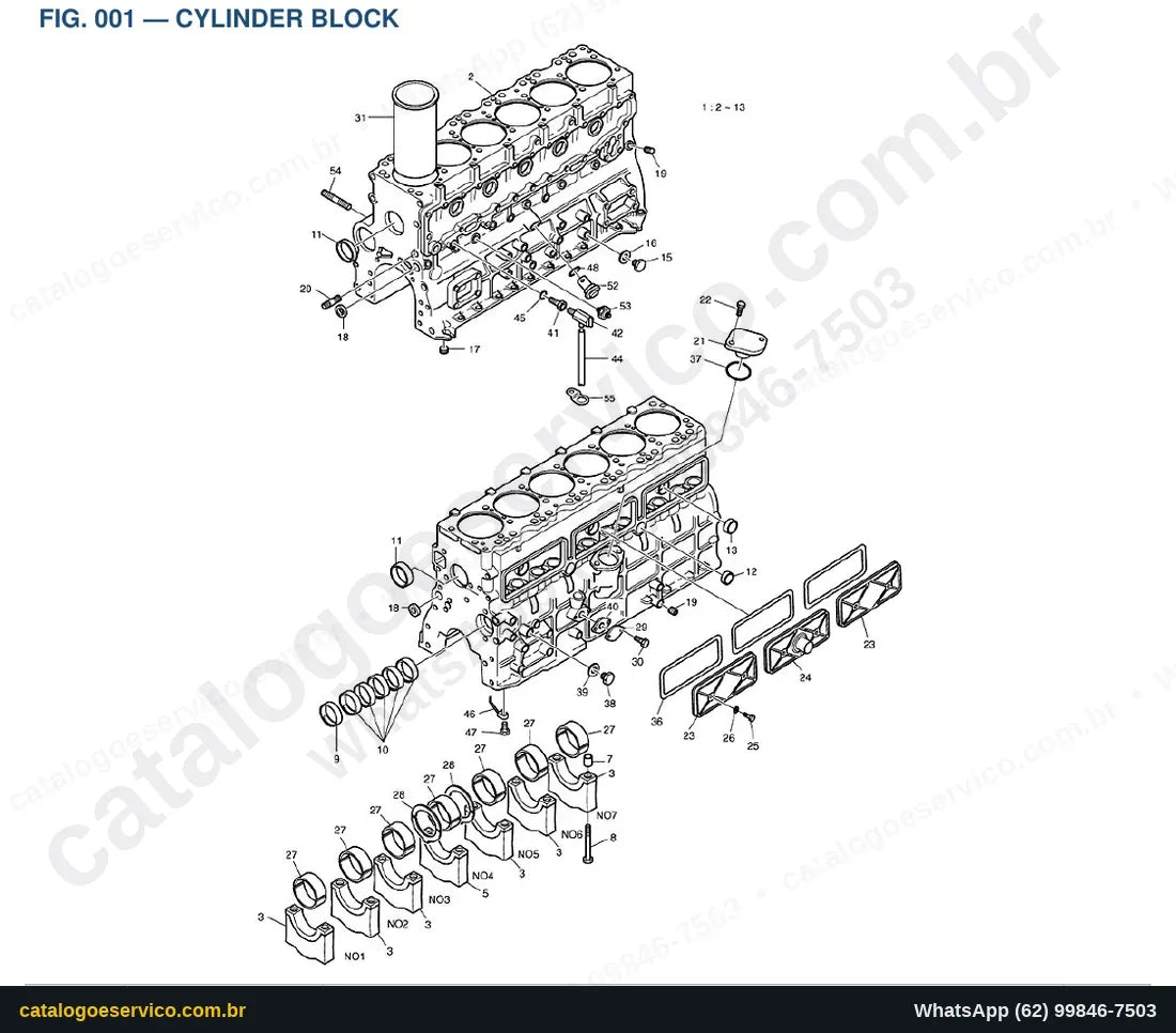 Vista explodida Cylinder Block - Catálogo de Peças Doosan Mega 250-V Tier II