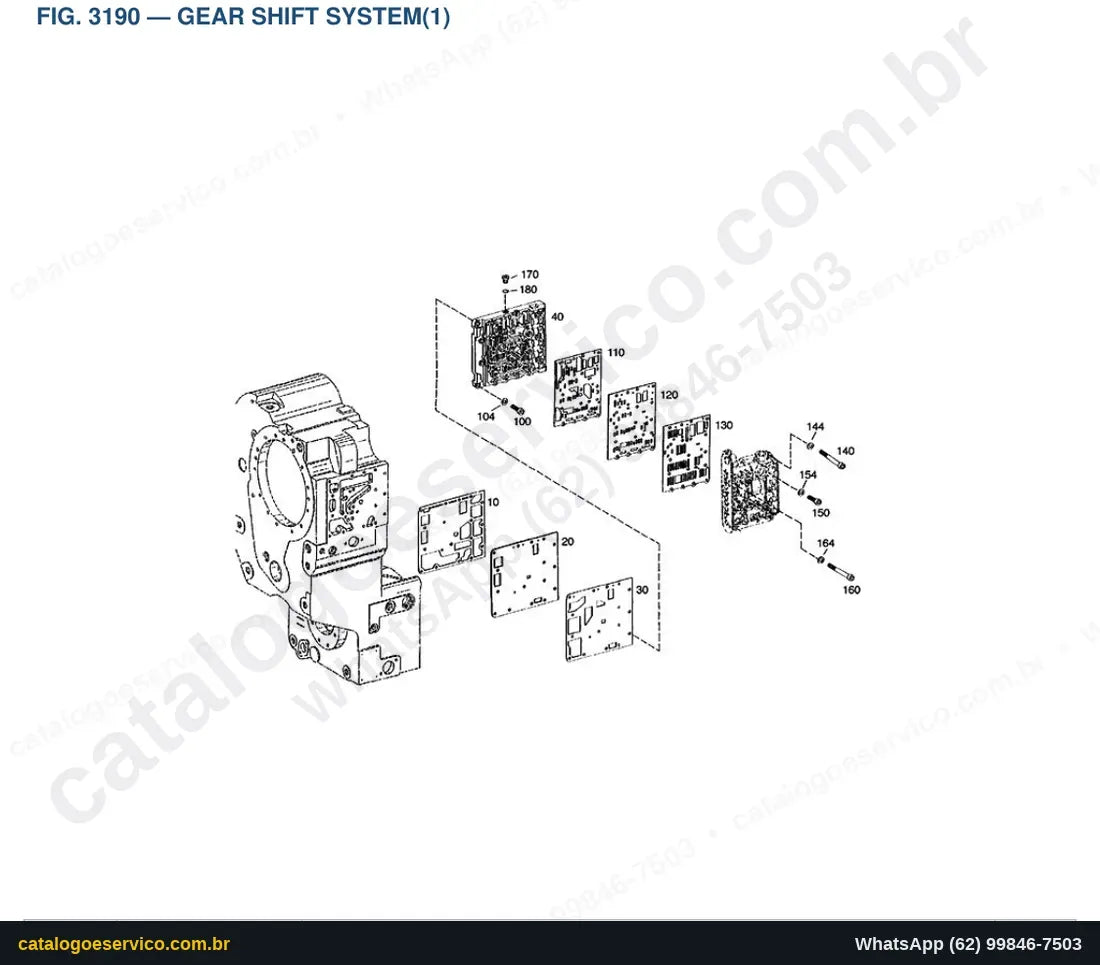 Vista explodida Gear Shift System(1) - Catálogo de Peças Doosan Mega 300-III