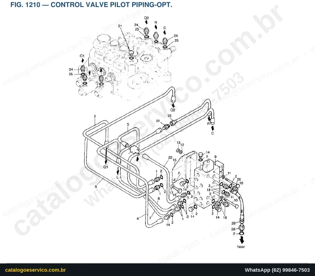 Vista explodida Control Valve Pilot Piping-Opt. - Catálogo de Peças Doosan Mega 300