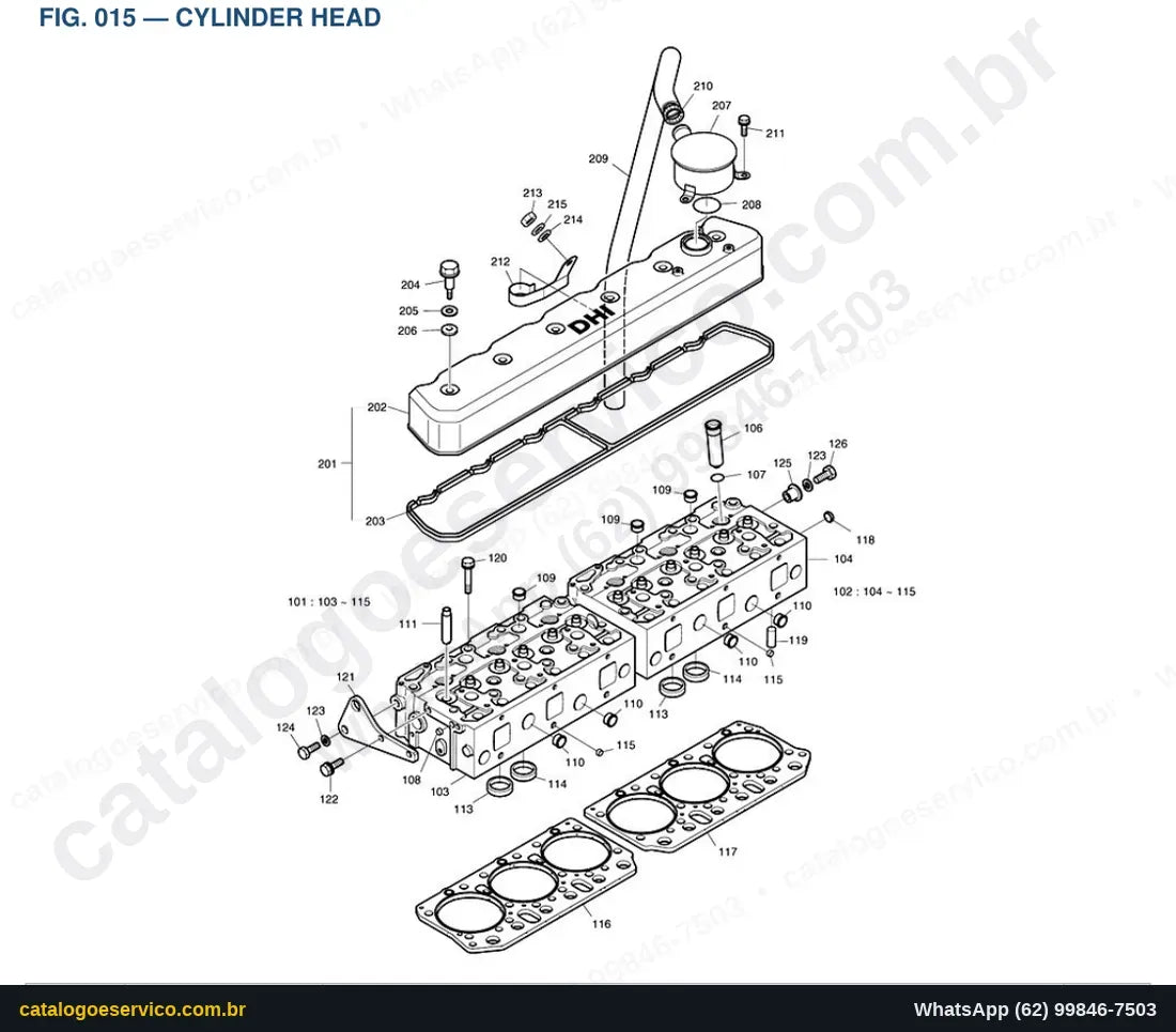 Vista explodida Cylinder Head - Catálogo de Peças Doosan Mega 300-V