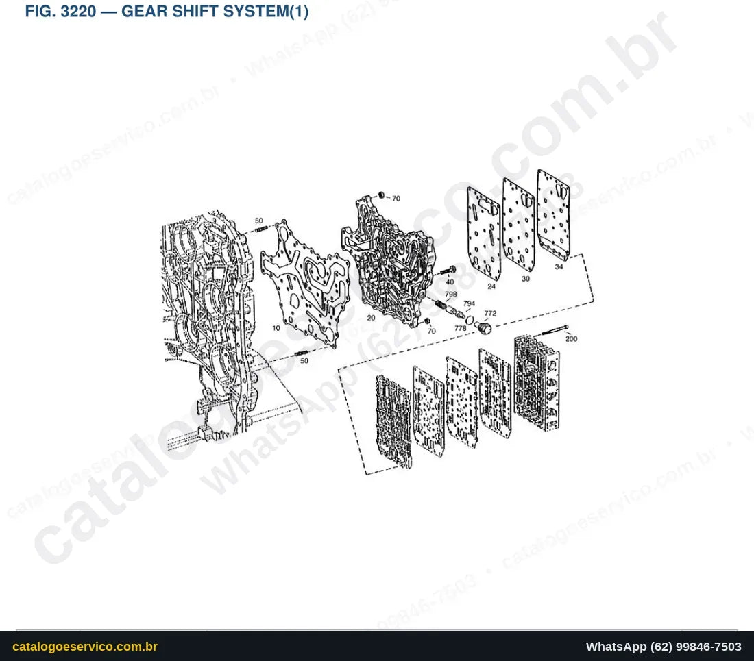 Vista explodida Gear Shift System(1) - Catálogo de Peças Doosan Mega 300-V
