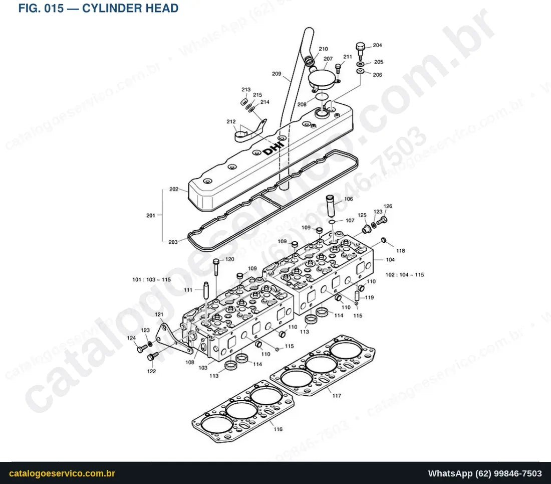 Vista explodida Cylinder Head - Catálogo de Peças Doosan Mega 400-III Plus